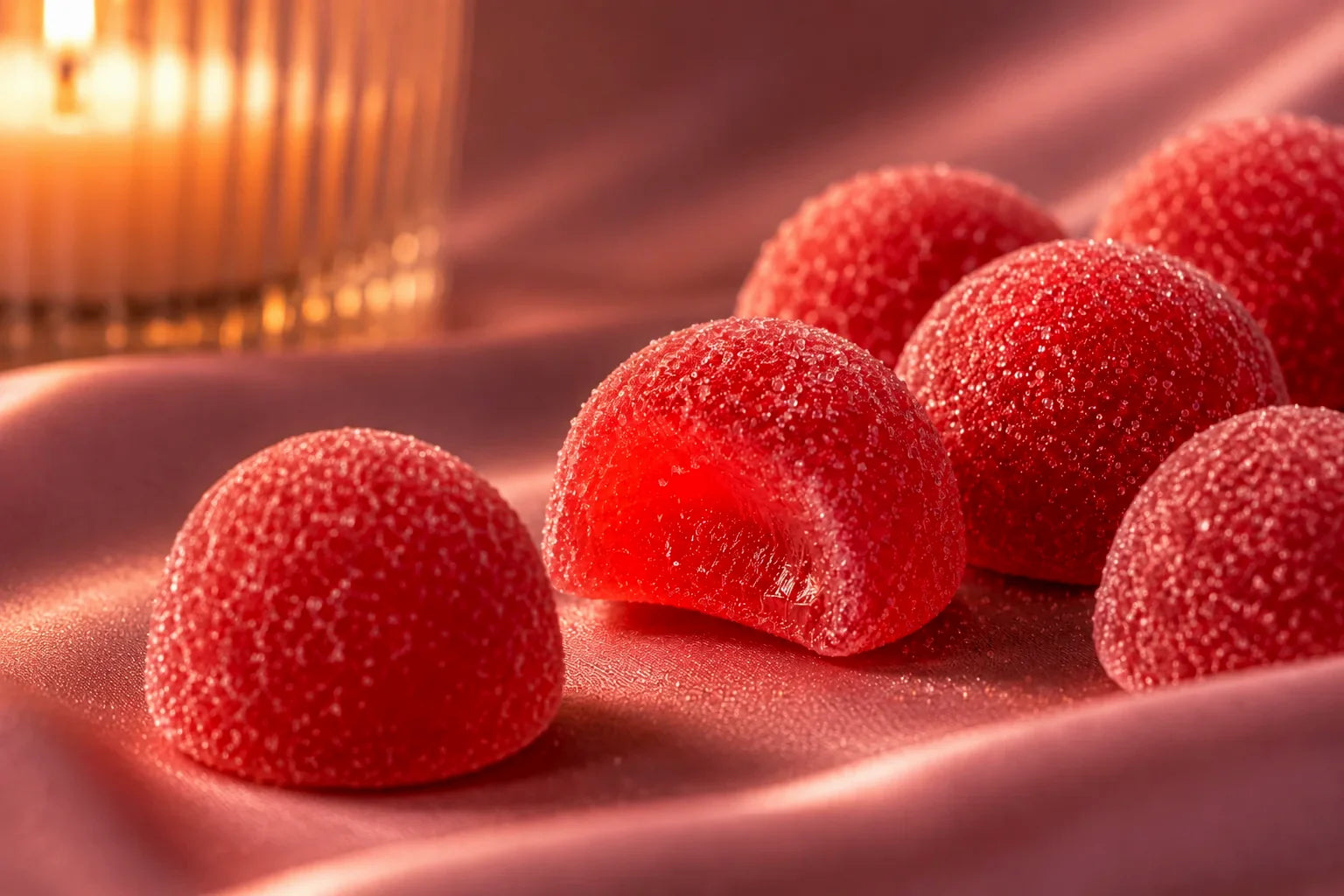 Close-up of the sugar-coated Moonberry gummies